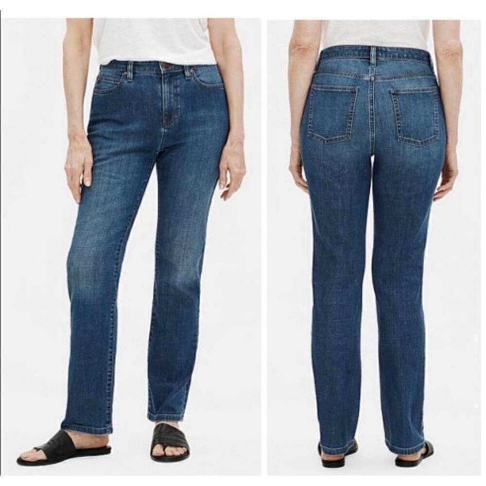 Eileen Fisher organic cotton straight leg mid rise Jeans